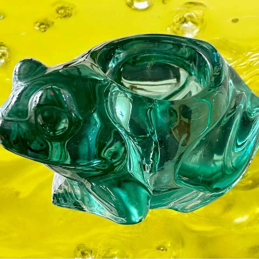 Indiana Glass Frog, Candle Holder, Vintage, Heavy and Clear Green, Smoot…
